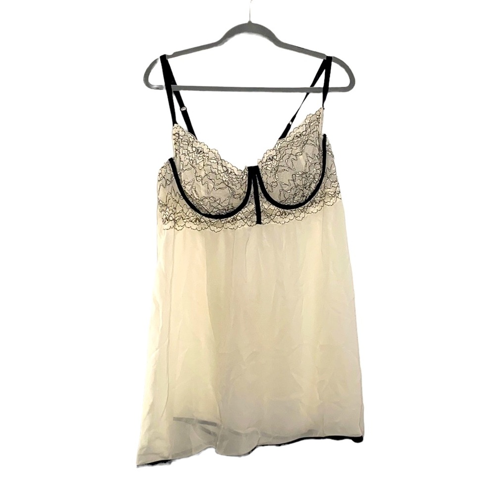 Cacique Women's Cream & Black Babydoll Lingerie Set Lace Sheer size 22/24